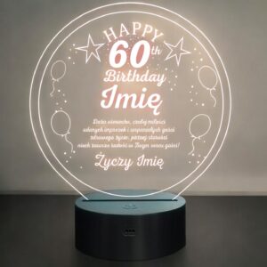 Lampka Nocna LED Prezent na 60 Urodziny Pamiątka Statuetka z Grawerem