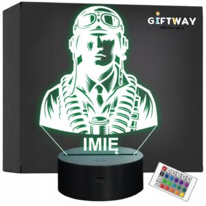 Lampka Nocna LED Statuetka Pilot Wojskowy Zawód Samolot Prezent Grawer v.3