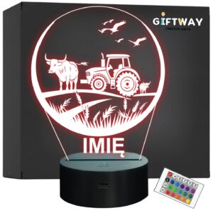 Lampka Nocna LED Imię Statuetka Traktor Rolnik na Prezent Grawer v.4