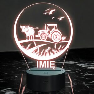 Lampka Nocna LED Imię Statuetka Traktor Rolnik na Prezent Grawer v.4