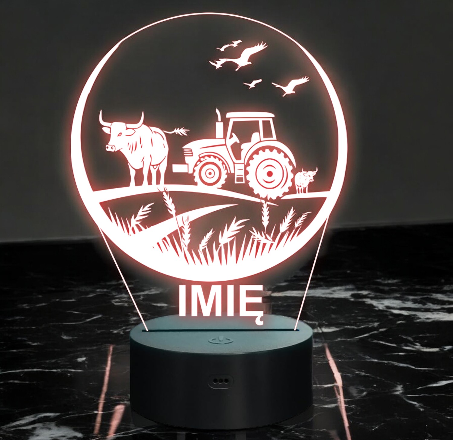 Lampka Nocna LED Imię Statuetka Traktor Rolnik na Prezent Grawer v.4 Lampka Nocna LED Imię Statuetka Traktor Rolnik na Prezent Grawer v.4