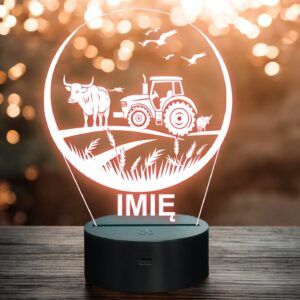 Lampka Nocna LED Imię Statuetka Traktor Rolnik na Prezent Grawer v.4
