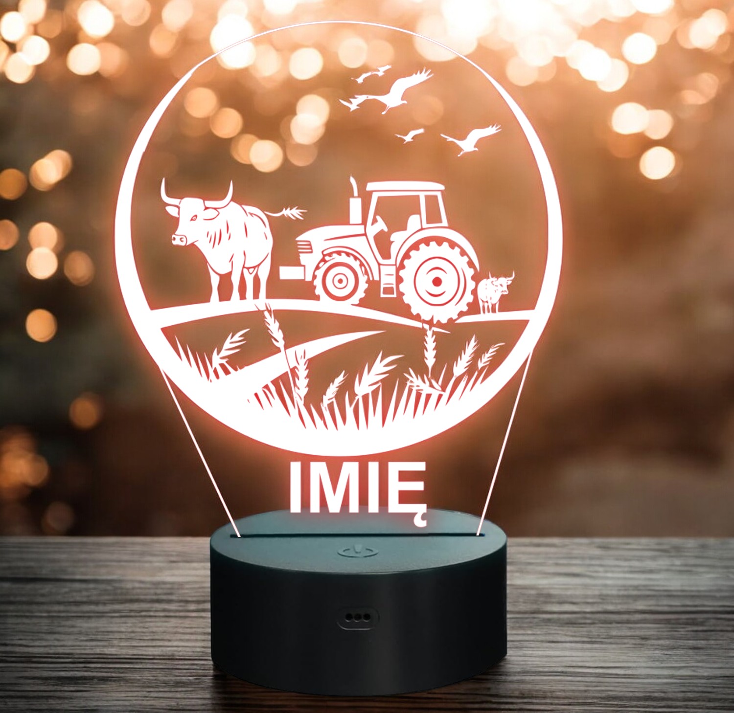 Lampka Nocna LED Imię Statuetka Traktor Rolnik na Prezent Grawer v.4 Lampka Nocna LED Imię Statuetka Traktor Rolnik na Prezent Grawer v.4