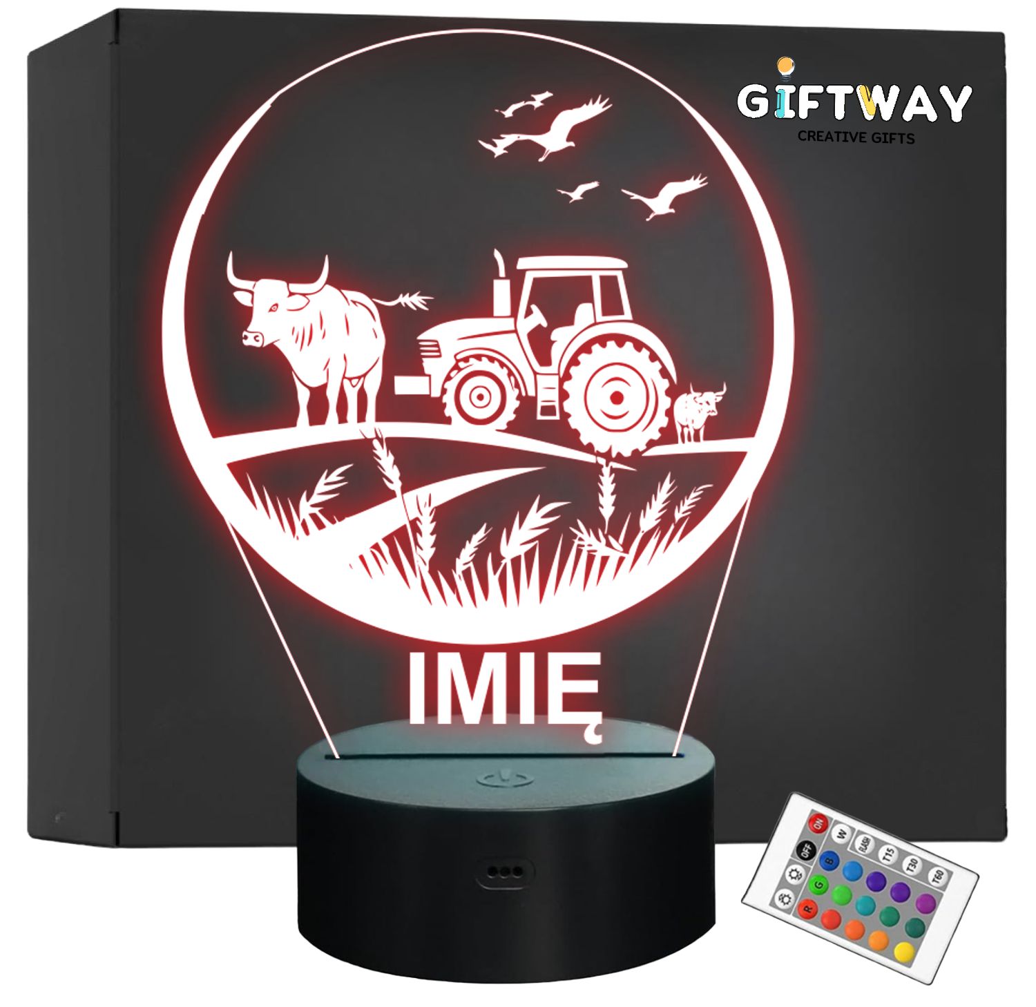 Lampka Nocna LED Imię Statuetka Traktor Rolnik na Prezent Grawer v.4 Lampka Nocna LED Imię Statuetka Traktor Rolnik na Prezent Grawer v.4