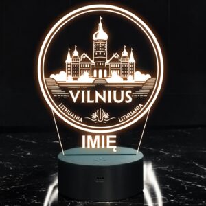 Lampka Nocna LED Podróże Miasto Vilnius Wilno Litwa na Prezent Grawer