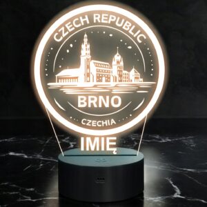 Lampka Nocna LED Statuetka Miasto Podróże Brno Czechy na Prezent Grawer