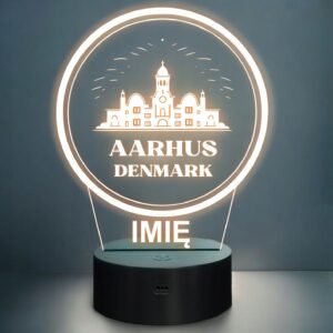 Lampka Nocna LED Statuetka Podróże Miasto Aarhus Dania na Prezent Grawer