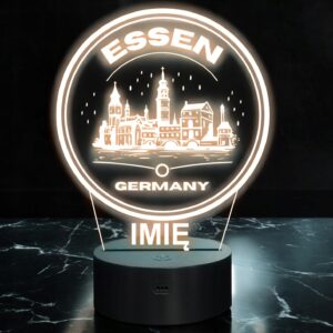 Lampka Nocna LED Statuetka Podróże Miasto Essen Niemcy na Prezent Grawer