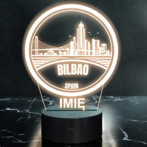 Lampka Nocna LED Statuetka Podróże Miasto Bilbao Hiszpania Prezent Grawer