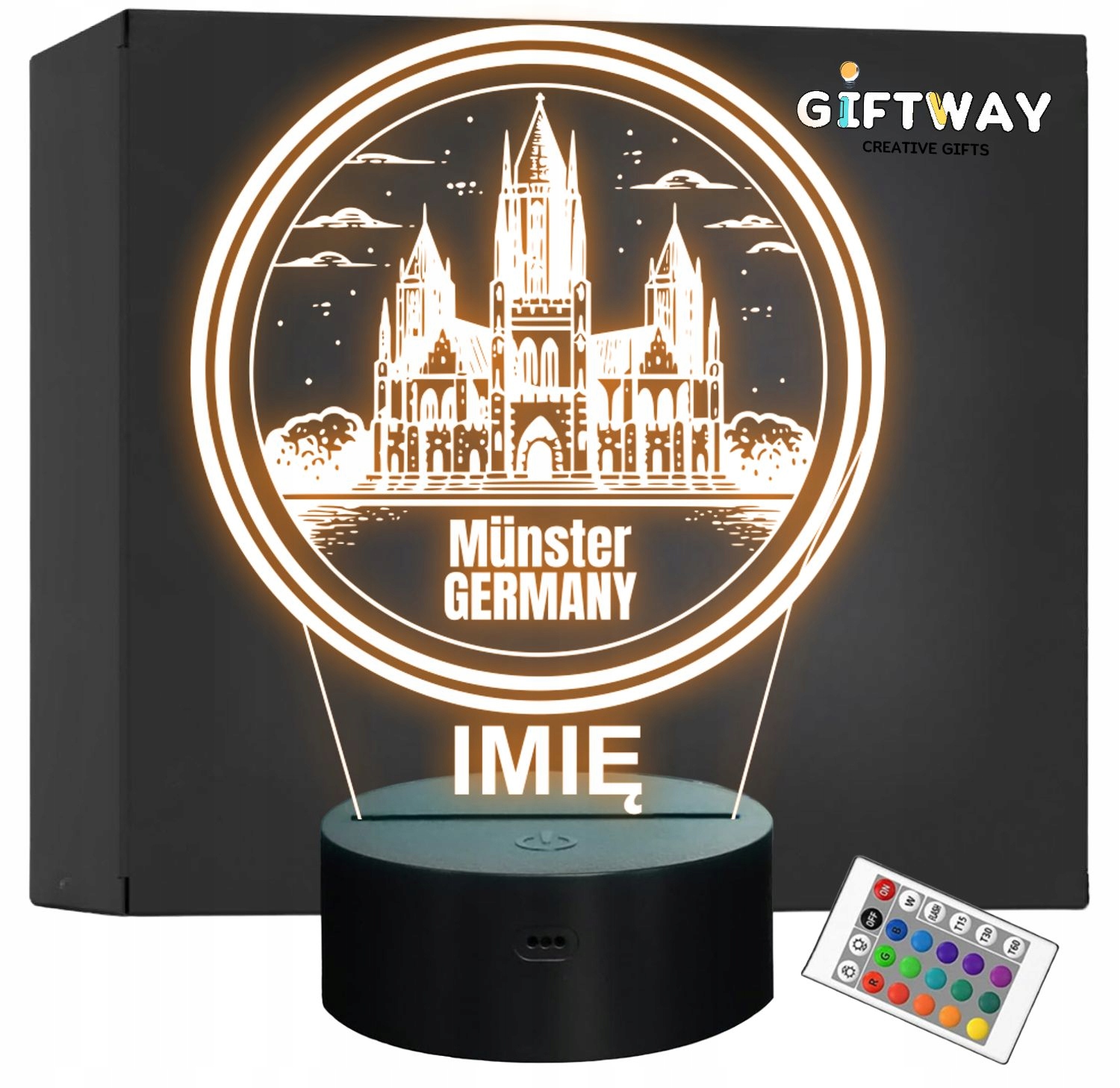 Lampka Nocna LED Statuetka Podróże Miasto Münster Niemcy na Prezent Grawer Lampka Nocna LED Statuetka Podróże Miasto Münster Niemcy na Prezent Grawer