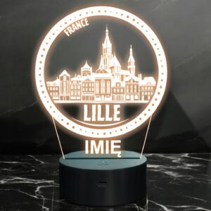 Lampka Nocna LED Statuetka Podróże Miasto Lille Francja na Prezent Grawer