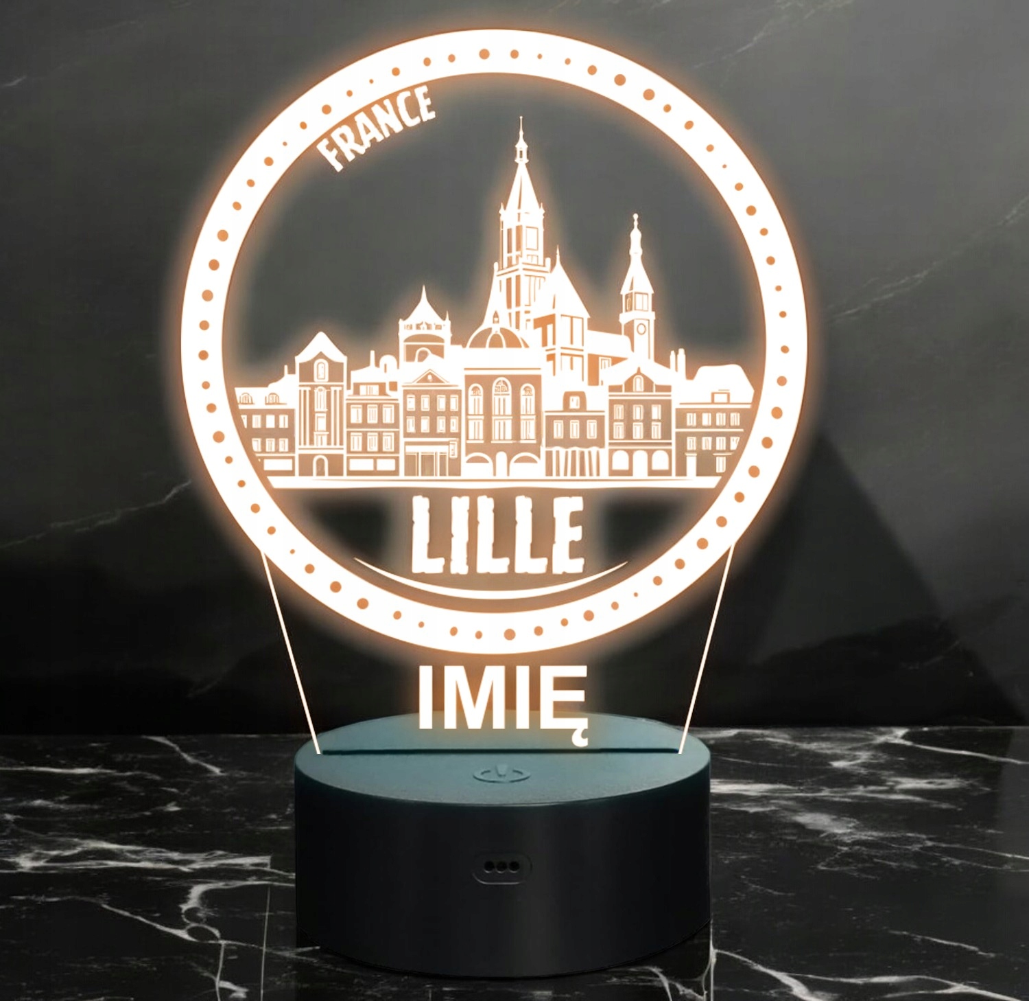 Lampka Nocna LED Statuetka Podróże Miasto Lille Francja na Prezent Grawer Lampka Nocna LED Statuetka Podróże Miasto Lille Francja na Prezent Grawer