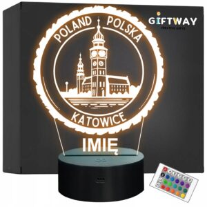 Lampka Nocna LED Statuetka Podróże Miasto Katowice Polska na Prezent Grawer