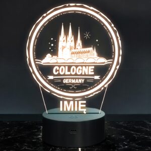 Lampka Nocna LED Statuetka Miasto Cologne Kolonia Niemcy na Prezent Grawer