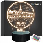 Lampka Nocna LED Statuetka Podróże Miasto Bremen Niemcy na Prezent Grawer