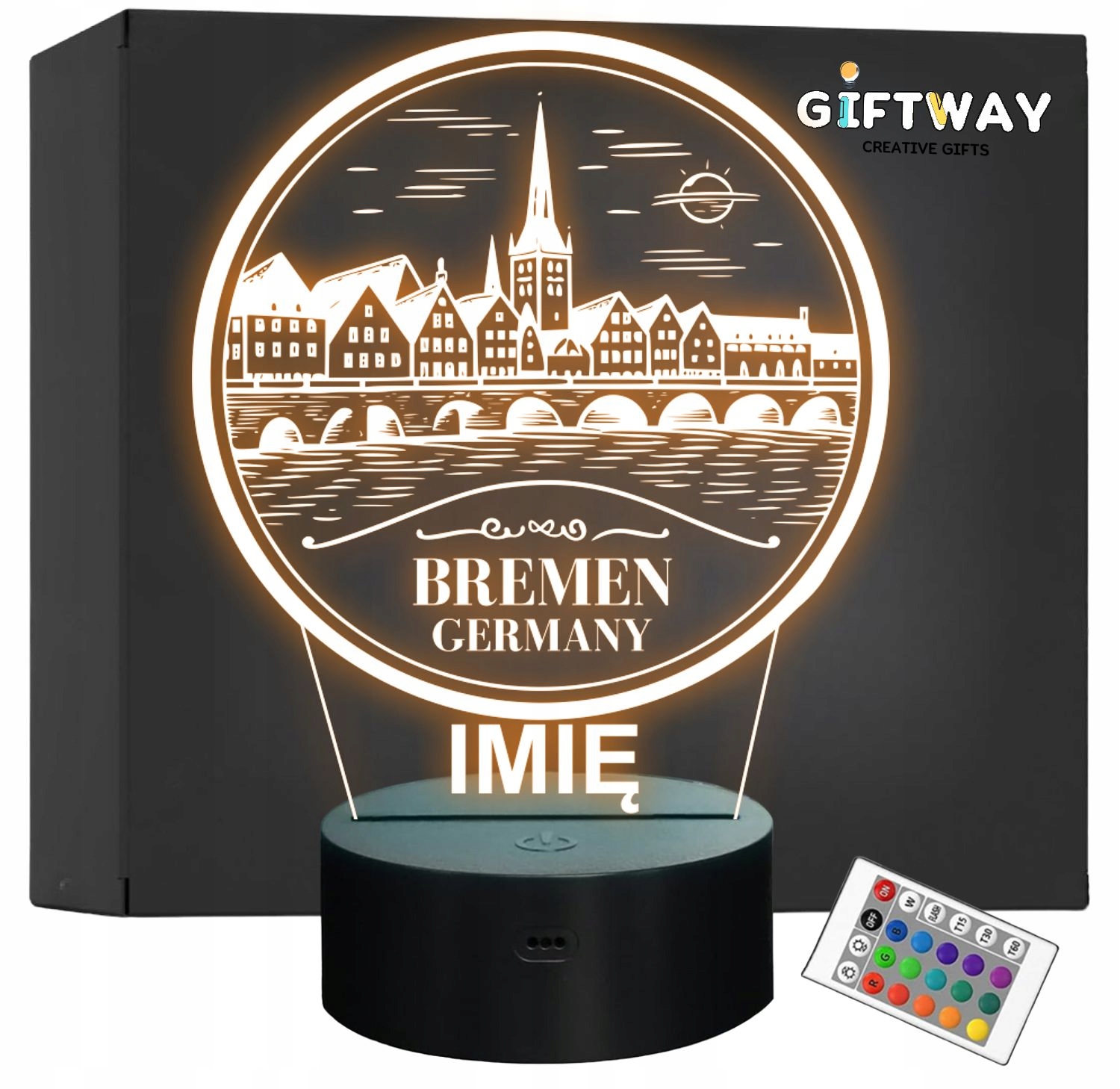 Lampka Nocna LED Statuetka Podróże Miasto Bremen Niemcy na Prezent Grawer Lampka Nocna LED Statuetka Podróże Miasto Bremen Niemcy na Prezent Grawer