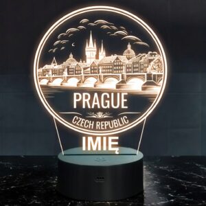 Lampka Nocna LED Statuetka Miasto Praga Prague Czechy na Prezent Grawer