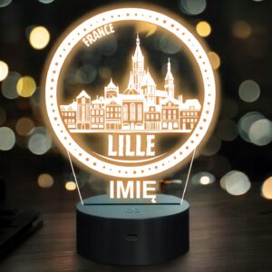 Lampka Nocna LED Statuetka Podróże Miasto Lille Francja na Prezent Grawer