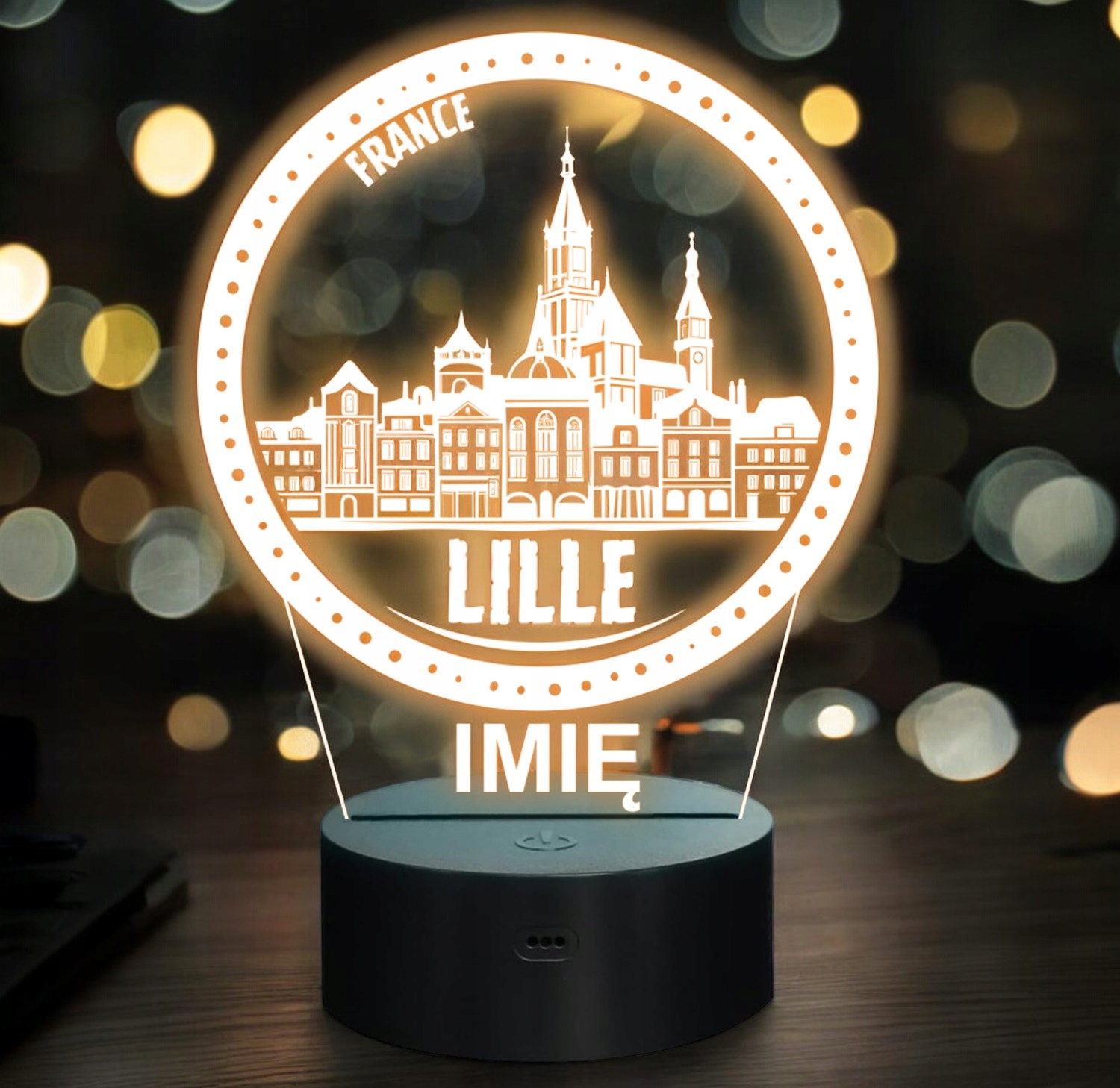 Lampka Nocna LED Statuetka Podróże Miasto Lille Francja na Prezent Grawer Lampka Nocna LED Statuetka Podróże Miasto Lille Francja na Prezent Grawer