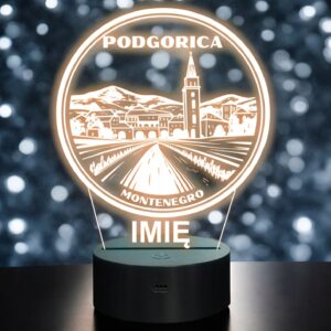 Lampka Nocna LED Statuetka Miasto Podgorica Czarnogóra na Prezent Grawer