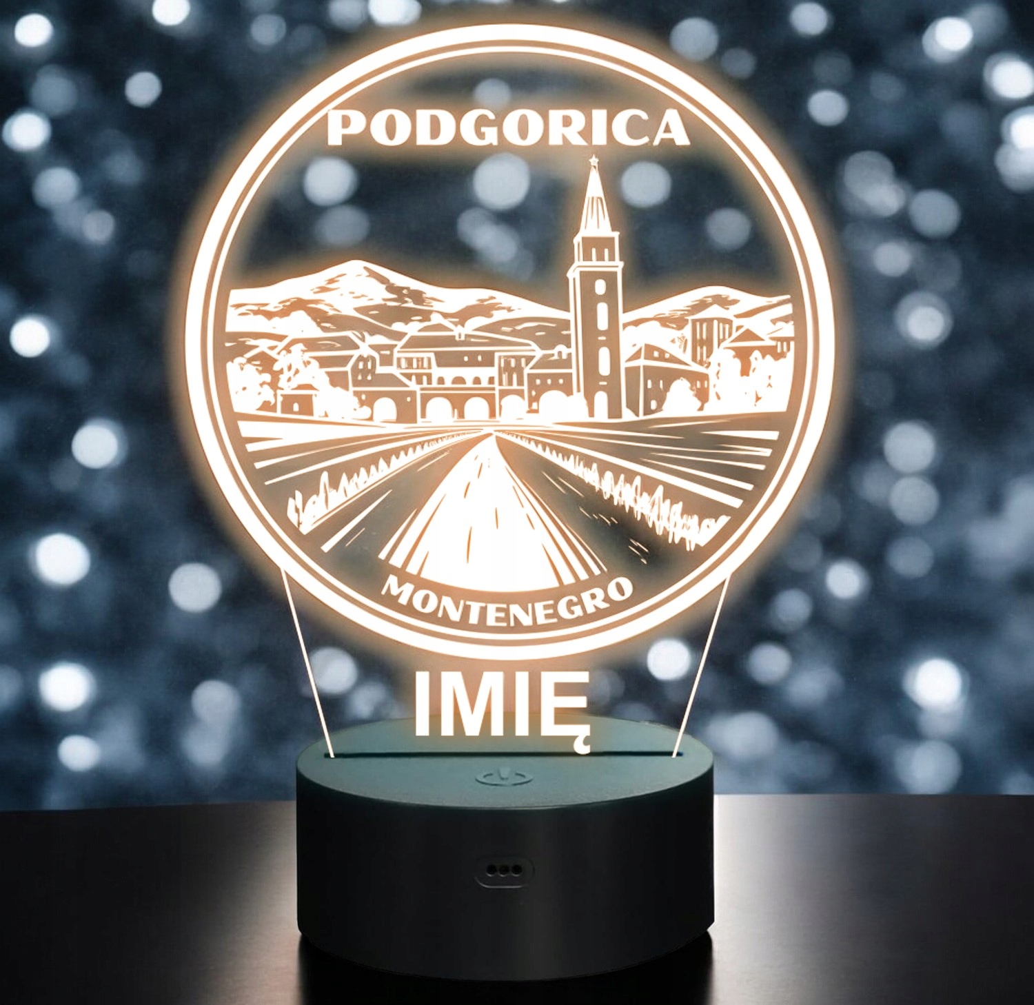 Lampka Nocna LED Statuetka Miasto Podgorica Czarnogóra na Prezent Grawer Lampka Nocna LED Statuetka Miasto Podgorica Czarnogóra na Prezent Grawer