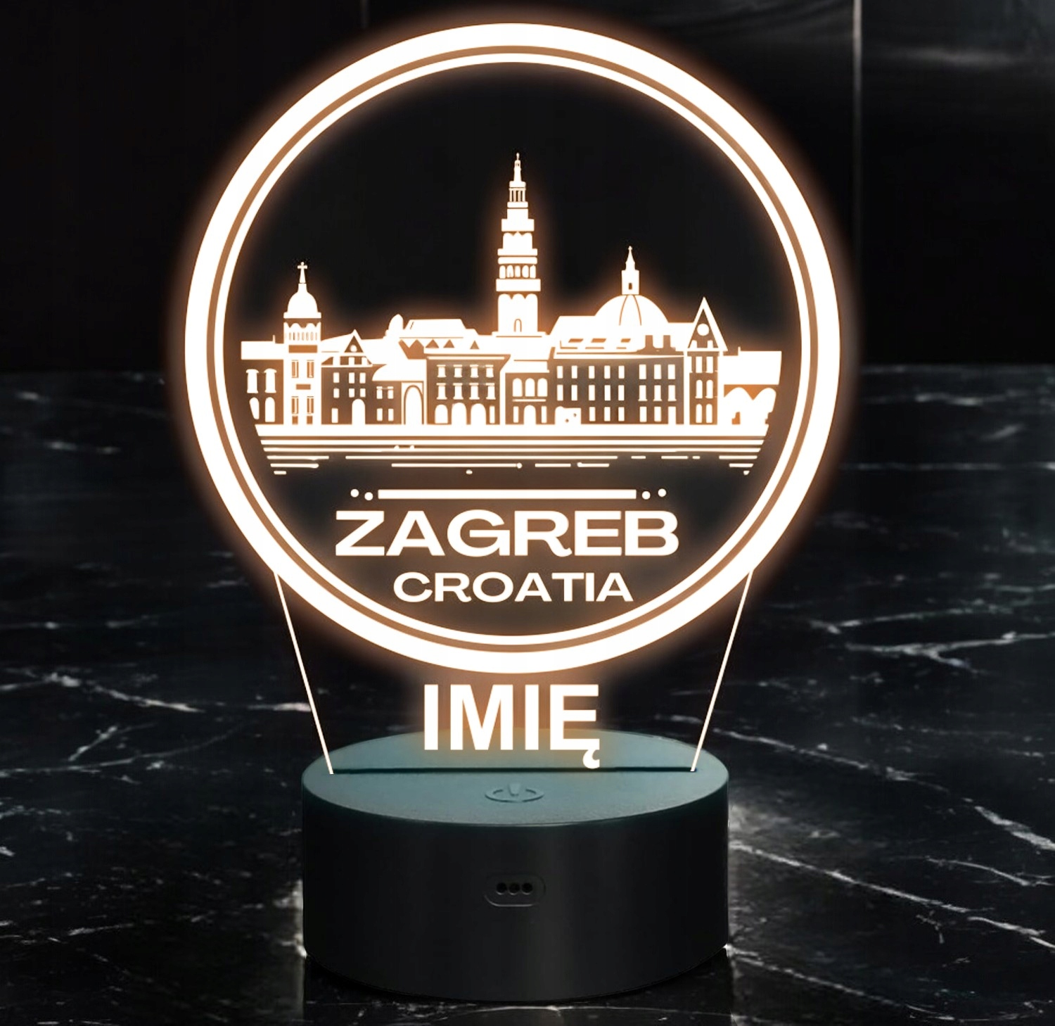 Lampka Nocna LED Statuetka Miasto Zagreb Zagrzeb Chorwacja Prezent Grawer Lampka Nocna LED Statuetka Miasto Zagreb Zagrzeb Chorwacja Prezent Grawer