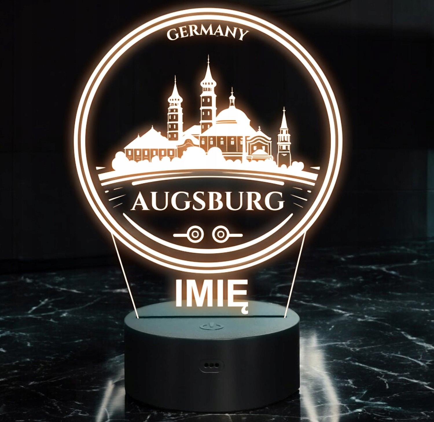 Lampka Nocna LED Statuetka Miasto Podróże Augsburg Niemcy na Prezent Grawer Lampka Nocna LED Statuetka Miasto Podróże Augsburg Niemcy na Prezent Grawer