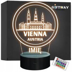 Lampka Nocna LED Statuetka Podróże Miasto Vienna Austria na Prezent Grawer