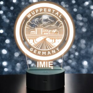 Lampka Nocna LED Statuetka Podróże Miasto Wuppertal Niemcy Prezent Grawer