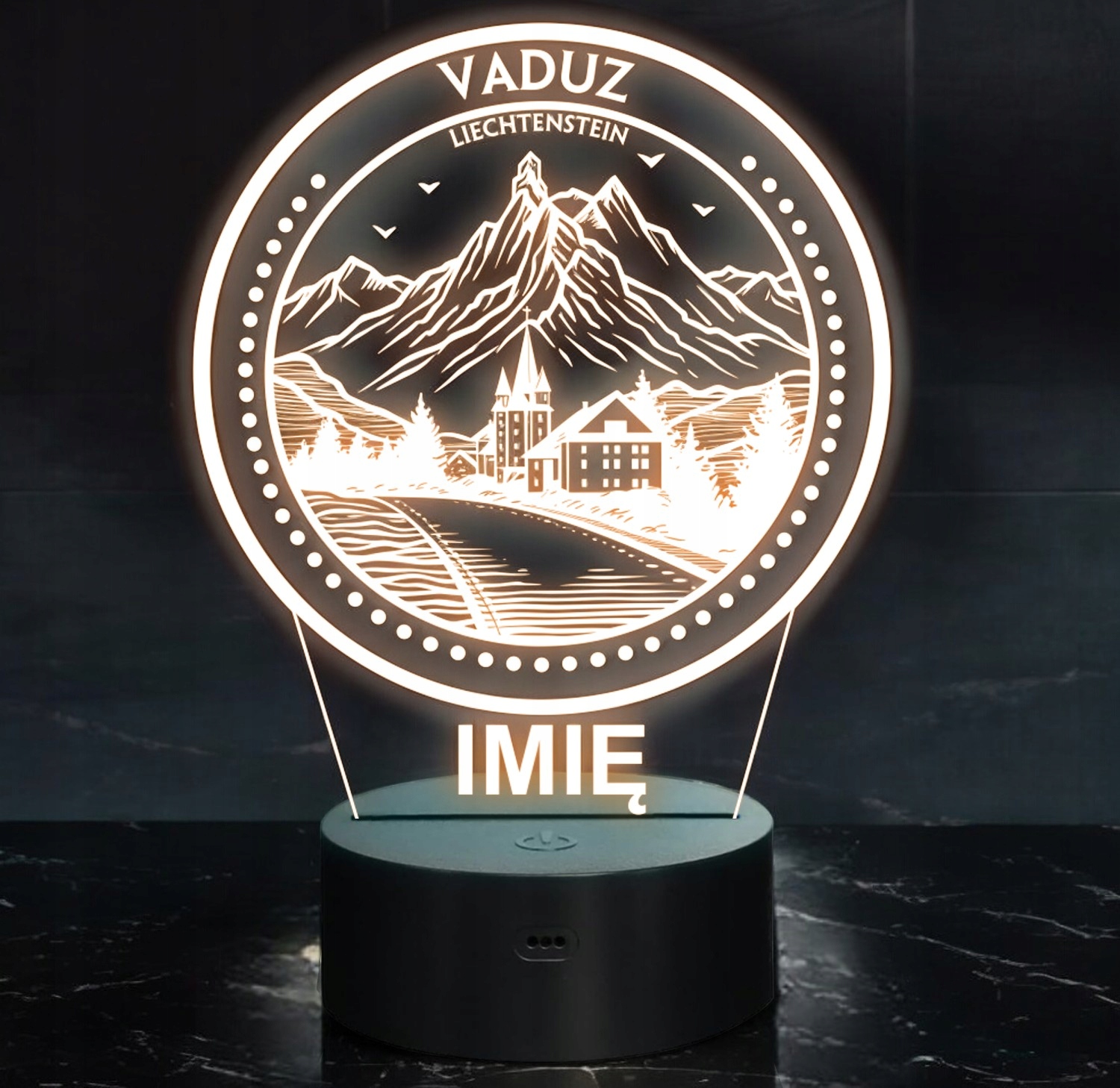 Lampka Nocna LED Statuetka Miasto Vaduz Liechtenstein na Prezent Grawer Lampka Nocna LED Statuetka Miasto Vaduz Liechtenstein na Prezent Grawer