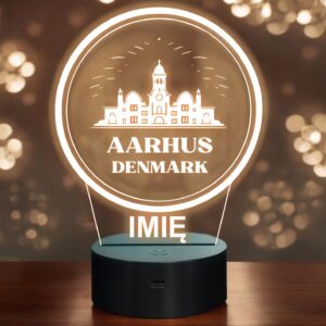 Lampka Nocna LED Statuetka Podróże Miasto Aarhus Dania na Prezent Grawer