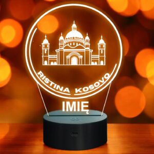 Lampka Nocna LED Statuetka Podróże Kosova Pristinana Prezent Grawer