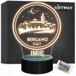 Lampka Nocna LED Statuetka Podróże Miasto Bergamo Włochy na Prezent Grawer v.2