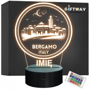 Lampka Nocna LED Statuetka Podróże Miasto Bergamo Włochy na Prezent Grawer v.2