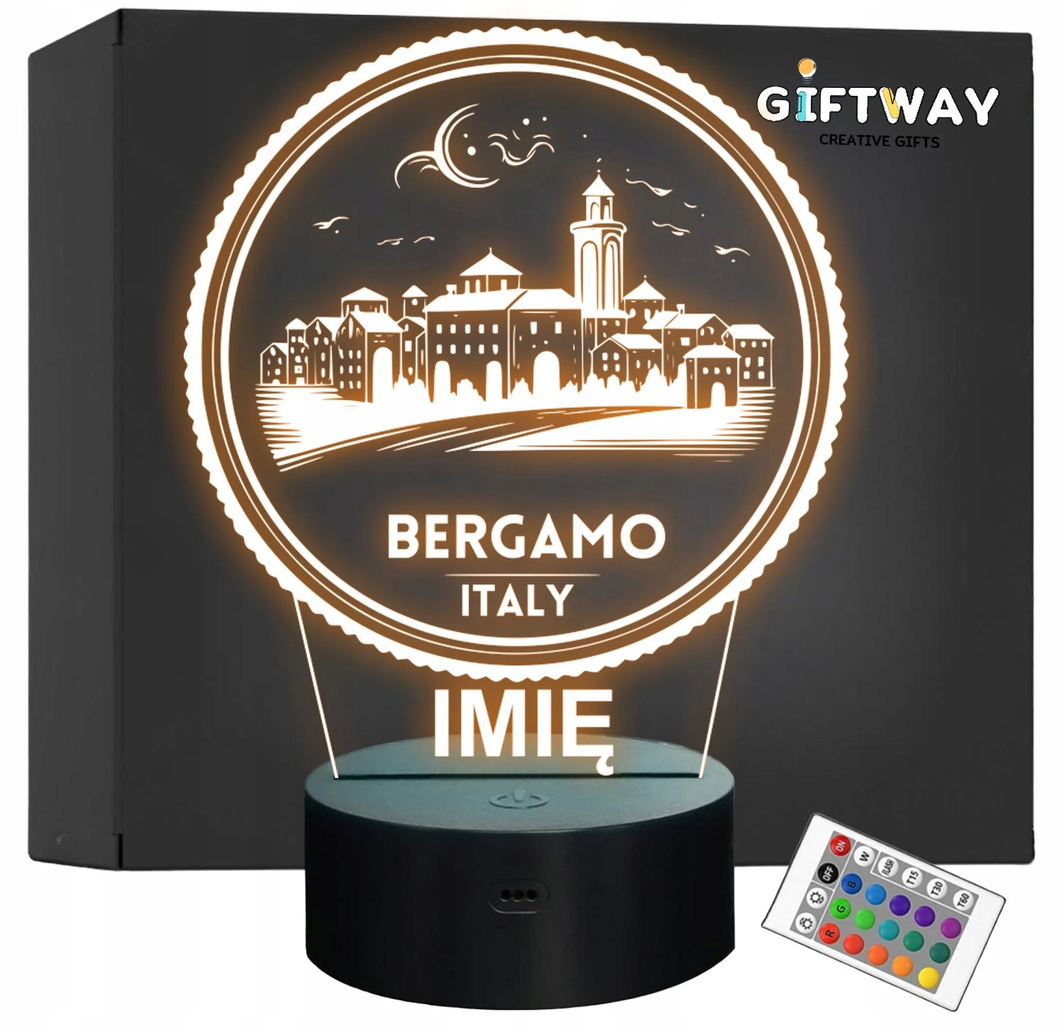 Lampka Nocna LED Statuetka Podróże Miasto Bergamo Włochy na Prezent Grawer v.2 Lampka Nocna LED Statuetka Podróże Miasto Bergamo Włochy na Prezent Grawer v.2