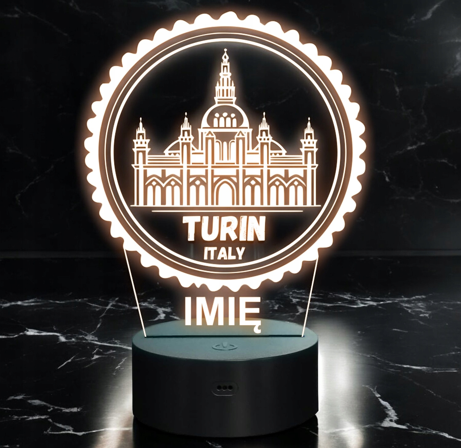 Lampka Nocna LED Statuetka Podróże Miasto Turin Włochy na Prezent Grawer v.2 Lampka Nocna LED Statuetka Podróże Miasto Turin Włochy na Prezent Grawer v.2