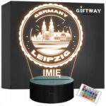 Lampka Nocna LED Statuetka Miasto Leipzig Lipsk Niemcy na Prezent Grawer