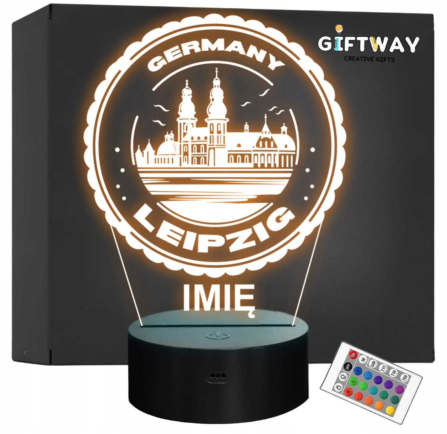 Lampka Nocna LED Statuetka Miasto Leipzig Lipsk Niemcy na Prezent Grawer Lampka Nocna LED Statuetka Miasto Leipzig Lipsk Niemcy na Prezent Grawer