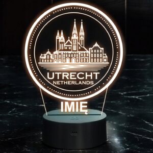 Lampka Nocna LED Statuetka Podróże Miasto Utrecht Holandia Prezent Grawer