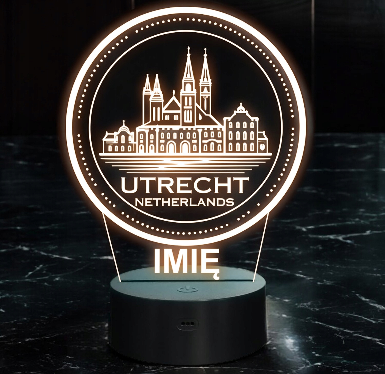 Lampka Nocna LED Statuetka Podróże Miasto Utrecht Holandia Prezent Grawer Lampka Nocna LED Statuetka Podróże Miasto Utrecht Holandia Prezent Grawer