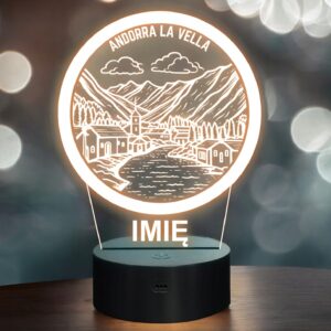 Lampka Nocna LED Statuetka Miasto Podróże andorra la vella Prezent Grawer