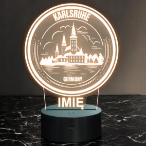 Lampka Nocna LED Statuetka Podróże Miasto Karlsruhe Niemcy Prezent Grawer