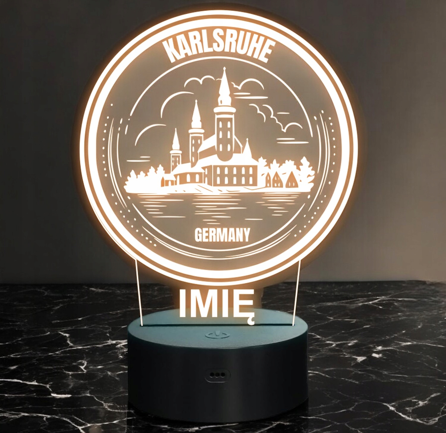 Lampka Nocna LED Statuetka Podróże Miasto Karlsruhe Niemcy Prezent Grawer Lampka Nocna LED Statuetka Podróże Miasto Karlsruhe Niemcy Prezent Grawer