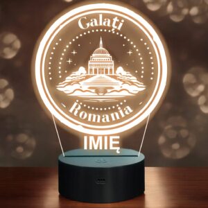 Lampka Nocna LED Statuetka Miasto Galati Gałacz Rumunia na Prezent Grawer
