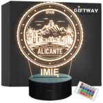 Lampka Nocna LED Statuetka Podróże Miasto Alicante Hiszpania Prezent Grawer