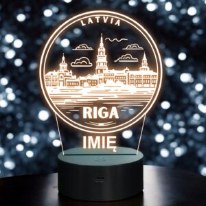 Lampka Nocna LED Statuetka Podróże Miasto Riga Ryga Łotwa na Prezent Grawer