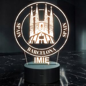 Lampka Nocna LED Statuetka Miasto Barcelona Hiszpania na Prezent Grawer