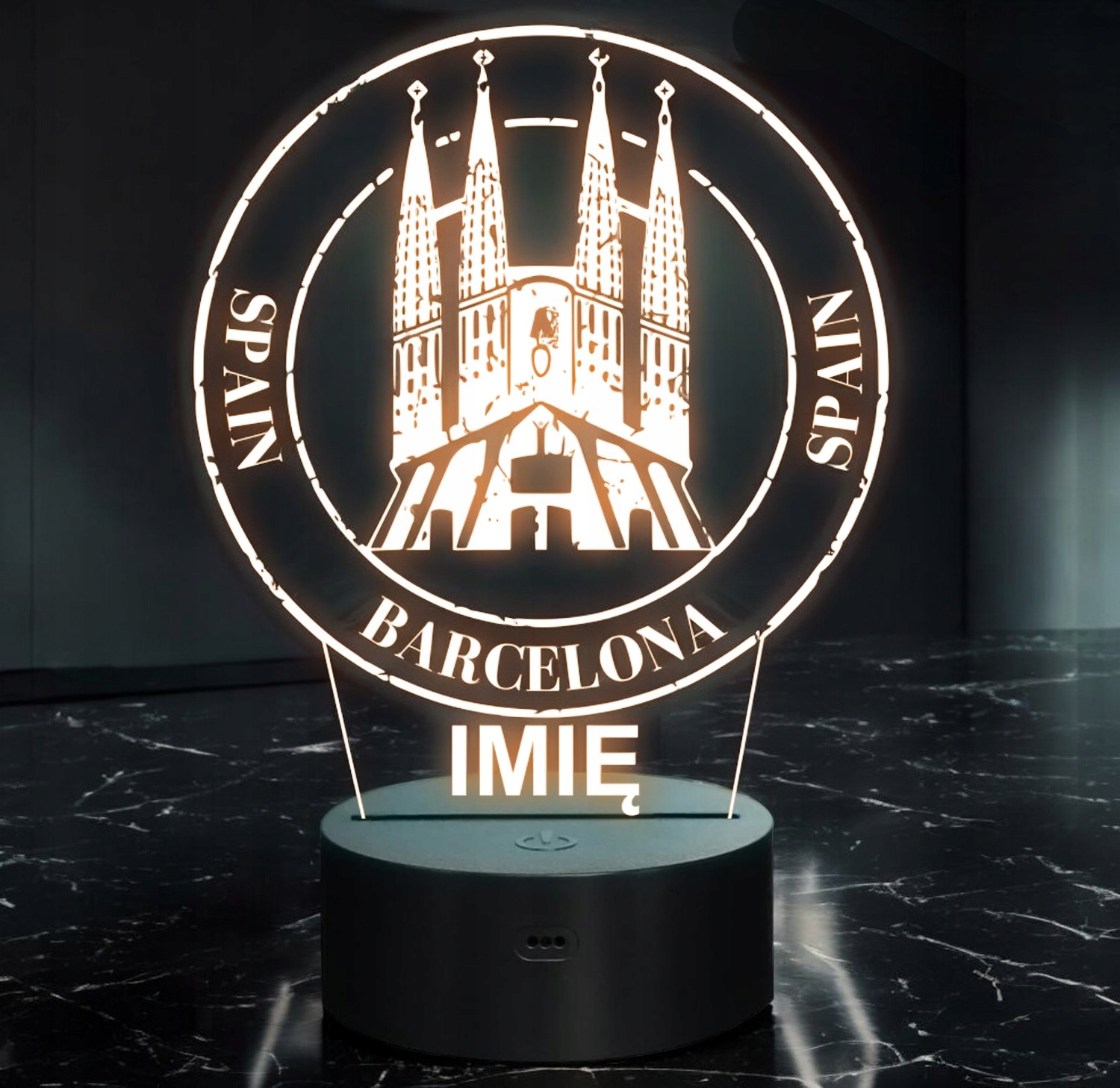 Lampka Nocna LED Statuetka Miasto Barcelona Hiszpania na Prezent Grawer Lampka Nocna LED Statuetka Miasto Barcelona Hiszpania na Prezent Grawer