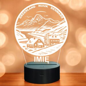 Lampka Nocna LED Statuetka Podróże Nuuk Grenlandia na Prezent Grawer