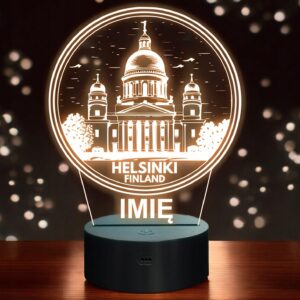 Lampka Nocna LED Statuetka Miasto Helsinki Finlandiana na Prezent Grawer